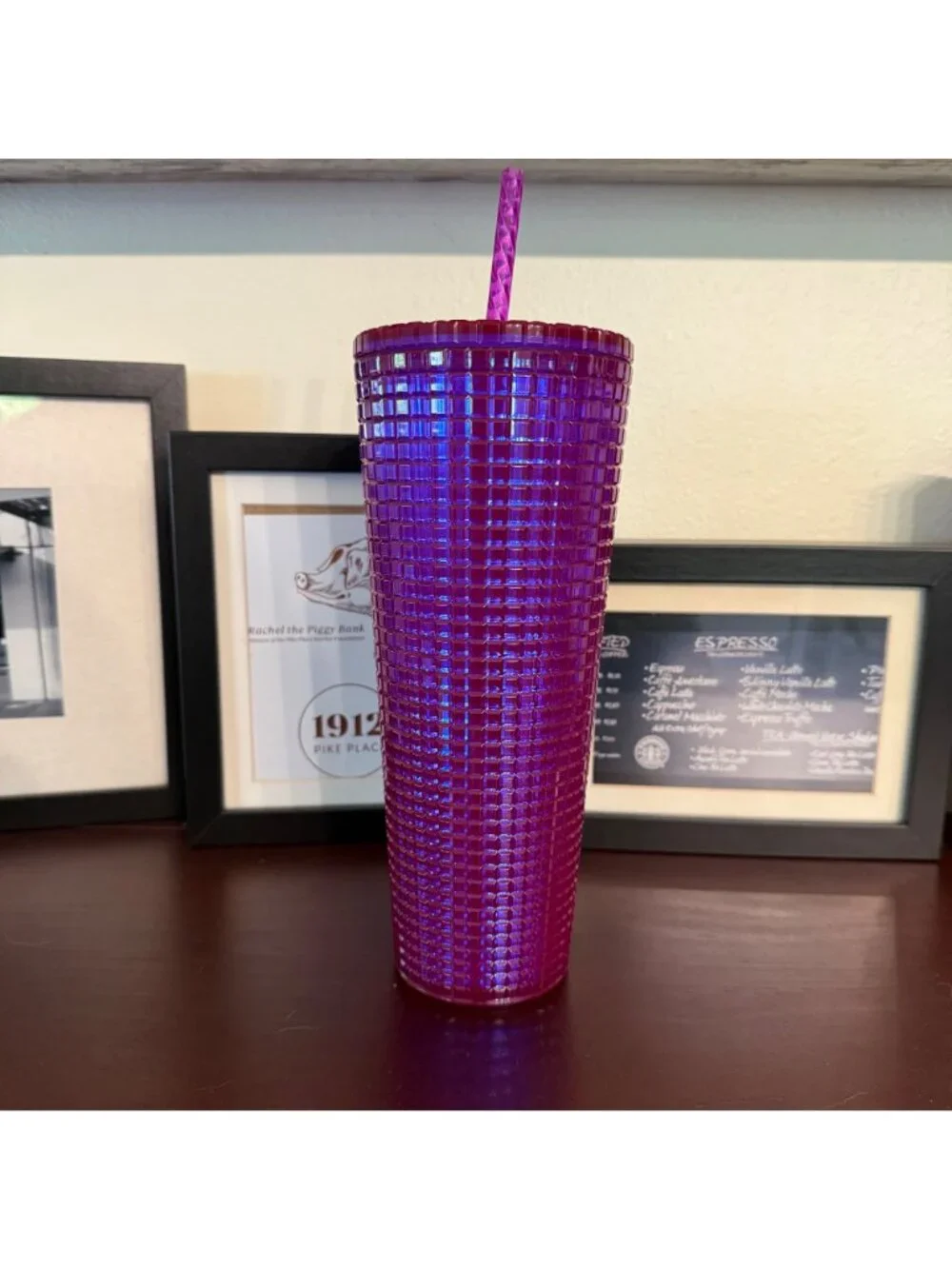 Starbucks Summer 2024 Iridescent Magenta Purple Grid 20oz Tumbler NWT